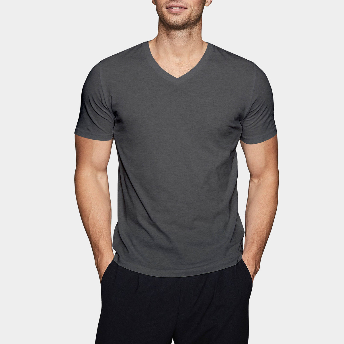 Men’s V-Neck T-Shirt in v neck men_v neck t shirts for men_best v neck t shirts mens_mens deep v neck t shirts_v neck shirt mens_best v neck undershirt_Charcoal - Hat and Beyond bl