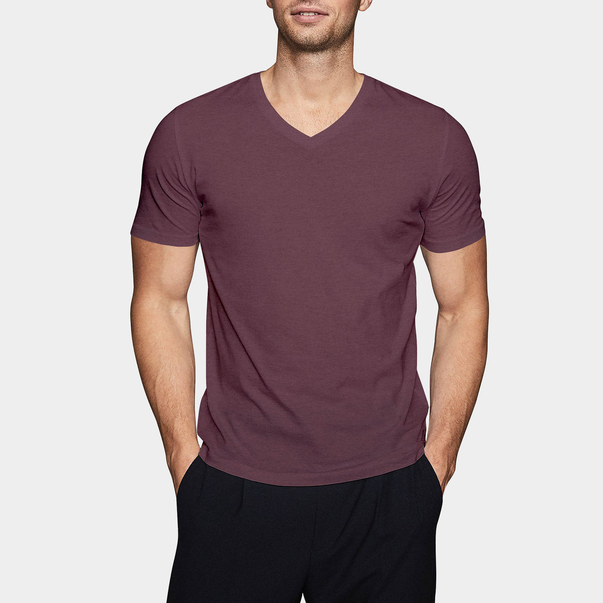 Men’s V-Neck T-Shirt in v neck men_v neck t shirts for men_best v neck t shirts mens_mens deep v neck t shirts_v neck shirt mens_best v neck undershirt_Heather Maroon - Hat and Bey