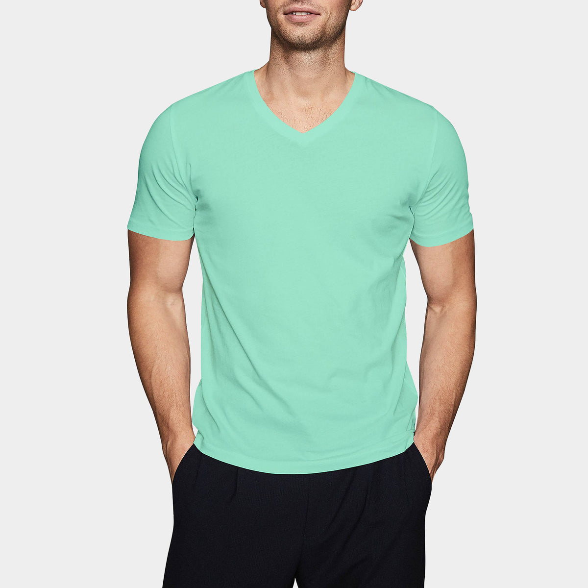 Men’s V-Neck T-Shirt in v neck men_v neck t shirts for men_best v neck t shirts mens_mens deep v neck t shirts_v neck shirt mens_best v neck undershirt_Mint - Hat and Beyond blank 