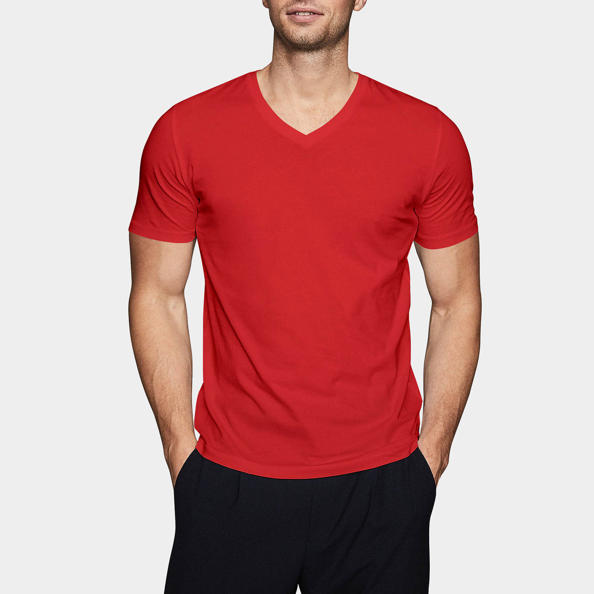 Men’s V-Neck T-Shirt in v neck men_v neck t shirts for men_best v neck t shirts mens_mens deep v neck t shirts_v neck shirt mens_best v neck undershirt_Red - Hat and Beyond blank t