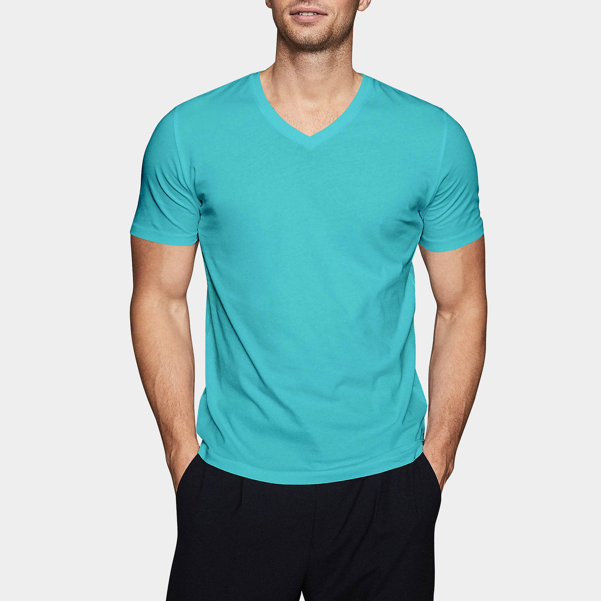 Men’s V-Neck T-Shirt in v neck men_v neck t shirts for men_best v neck t shirts mens_mens deep v neck t shirts_v neck shirt mens_best v neck undershirt_Turquoise - Hat and Beyond b