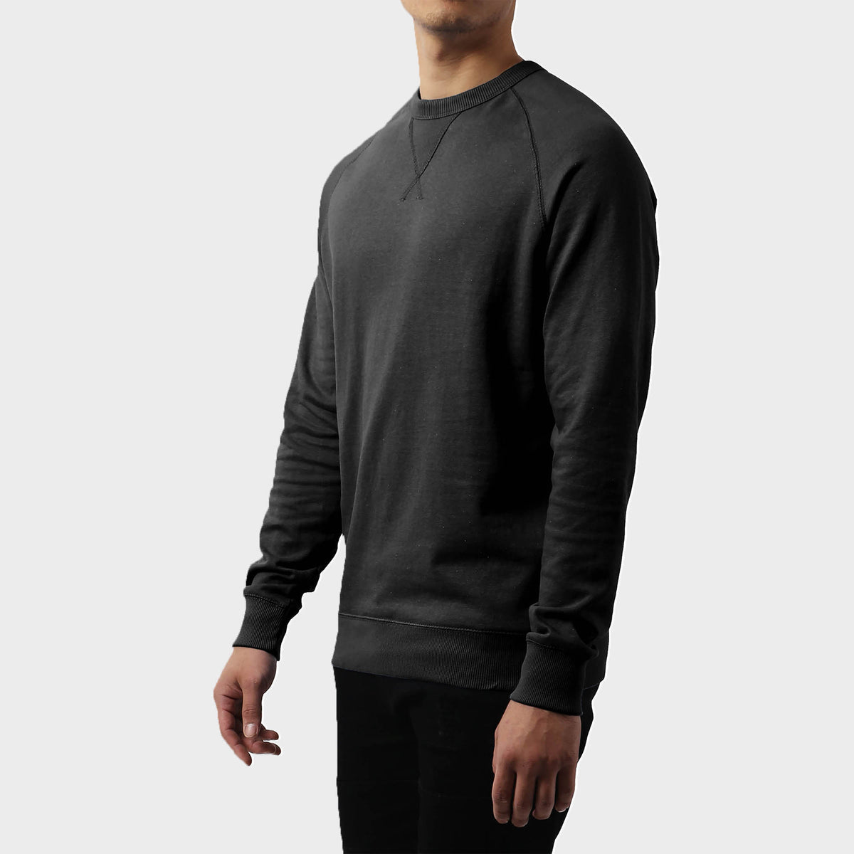 Men’s French Terry Crew Neck Sweater in sweater_cardigan_crew neck sweater_long sweater_mens sweater_cute sweaters_mens cardigan_french terry fabric_french terry_Black - Hat and Be