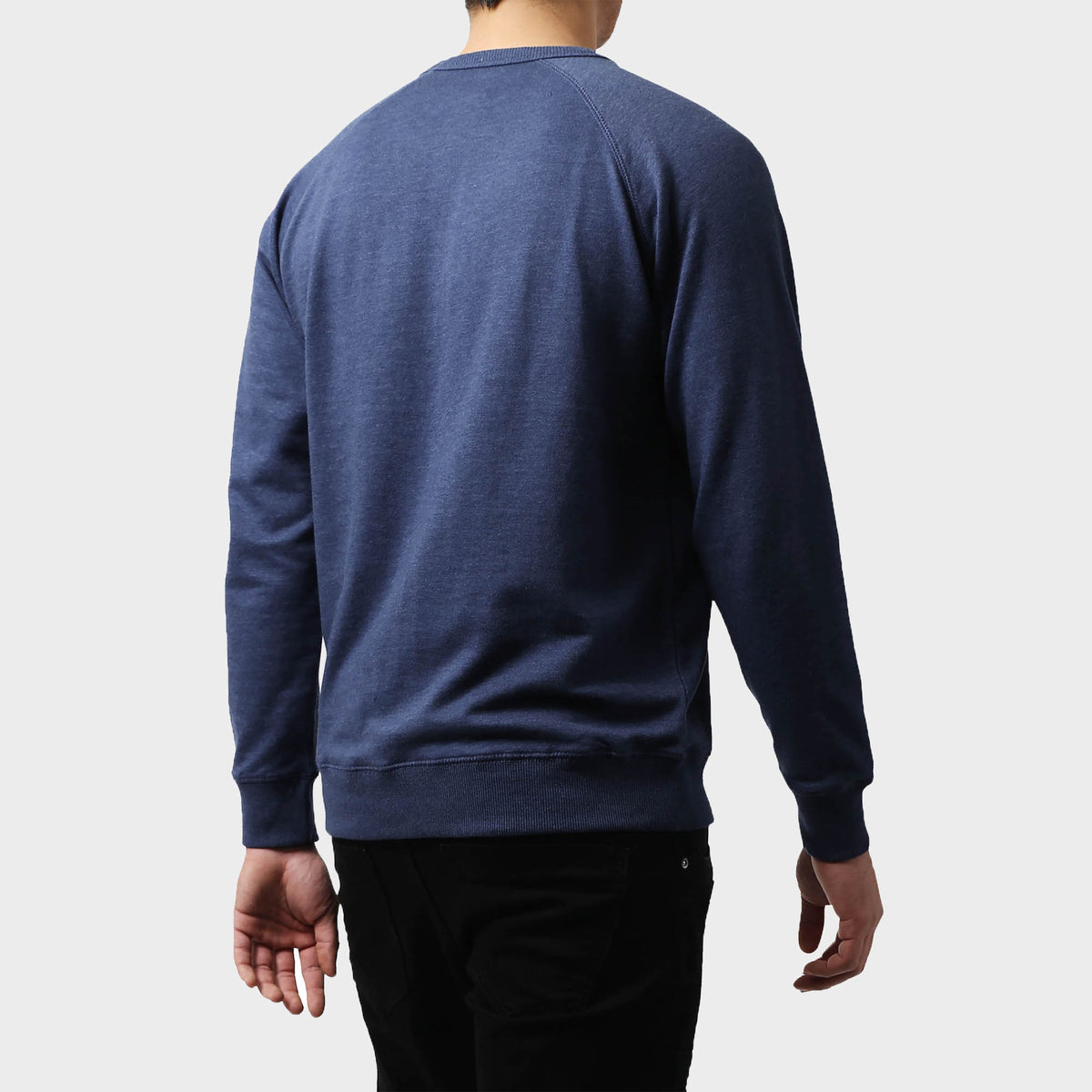 Men’s French Terry Crew Neck Sweater in sweater_cardigan_crew neck sweater_long sweater_mens sweater_cute sweaters_mens cardigan_french terry fabric_french terry_Denim - Hat and Be