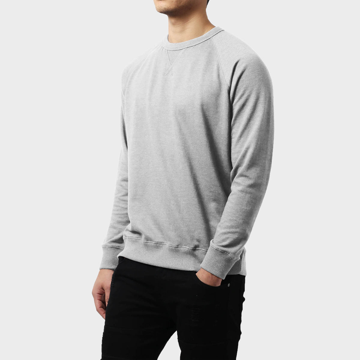 Men’s French Terry Crew Neck Sweater in sweater_cardigan_crew neck sweater_long sweater_mens sweater_cute sweaters_mens cardigan_french terry fabric_french terry_Heather gray - Hat
