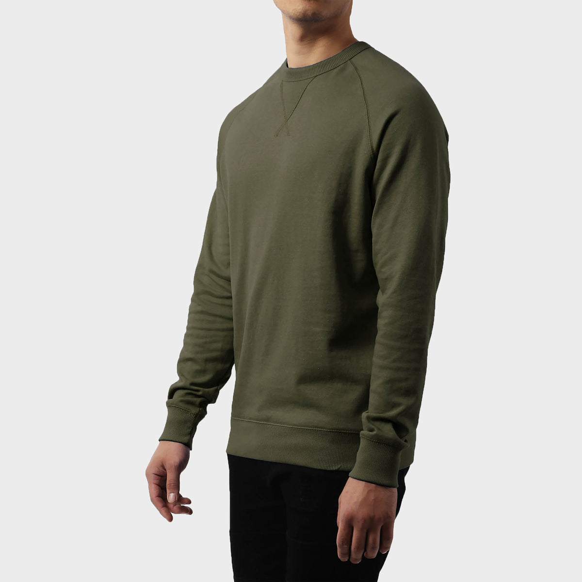Men’s French Terry Crew Neck Sweater in sweater_cardigan_crew neck sweater_long sweater_mens sweater_cute sweaters_mens cardigan_french terry fabric_french terry_Military Green - H