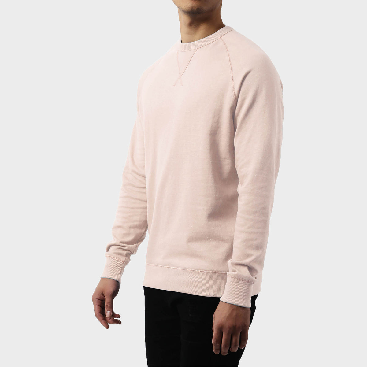 Men’s French Terry Crew Neck Sweater in sweater_cardigan_crew neck sweater_long sweater_mens sweater_cute sweaters_mens cardigan_french terry fabric_french terry_Nude Pink - Hat an