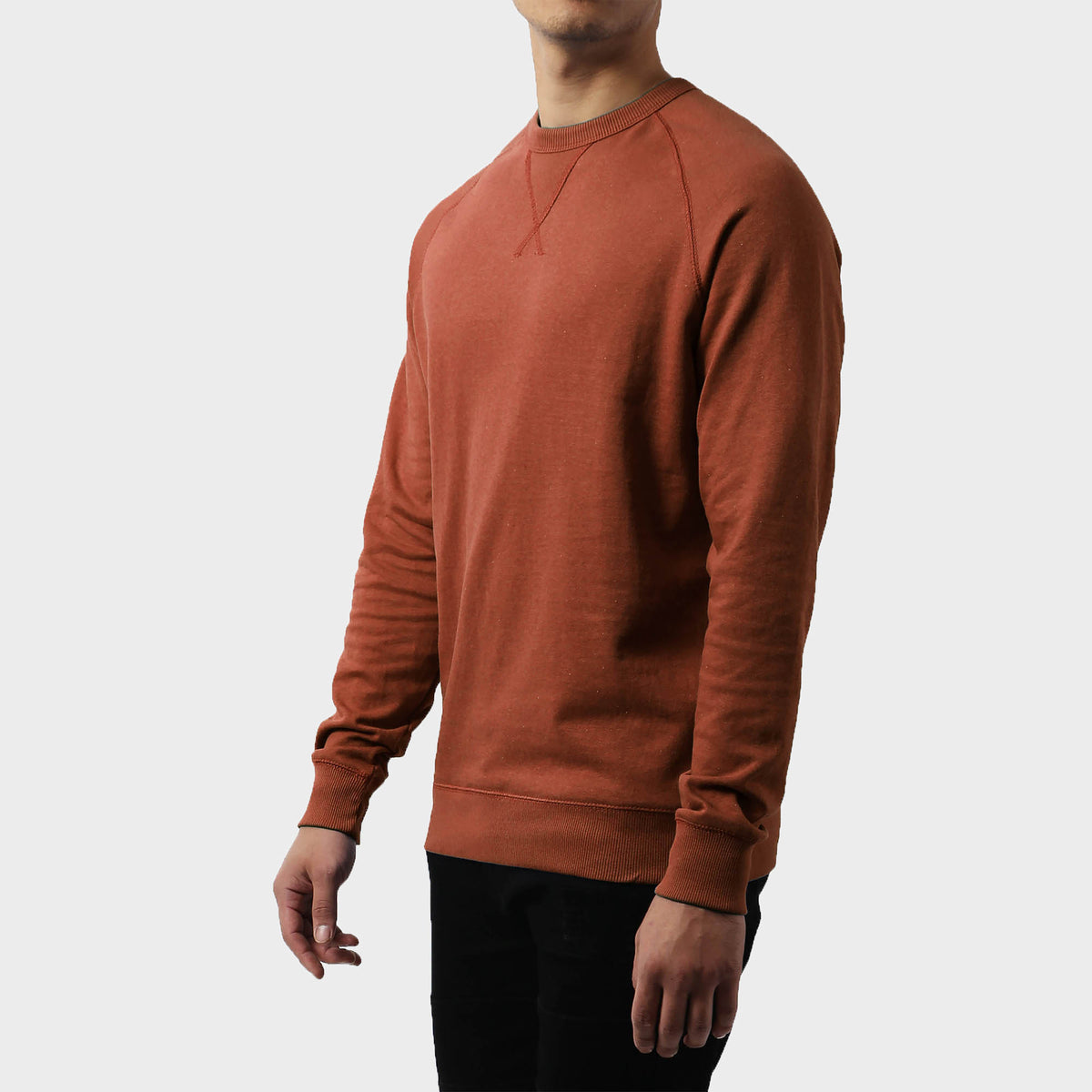 Men’s French Terry Crew Neck Sweater in sweater_cardigan_crew neck sweater_long sweater_mens sweater_cute sweaters_mens cardigan_french terry fabric_french terry_Spice - Hat and Be