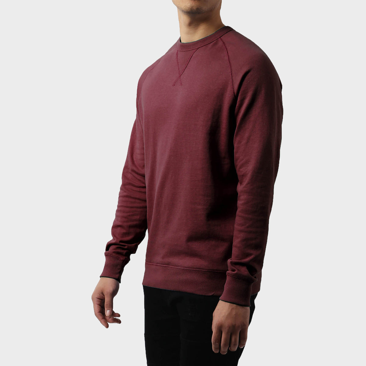 Men’s French Terry Crew Neck Sweater in sweater_cardigan_crew neck sweater_long sweater_mens sweater_cute sweaters_mens cardigan_french terry fabric_french terry_Wine - Hat and Bey