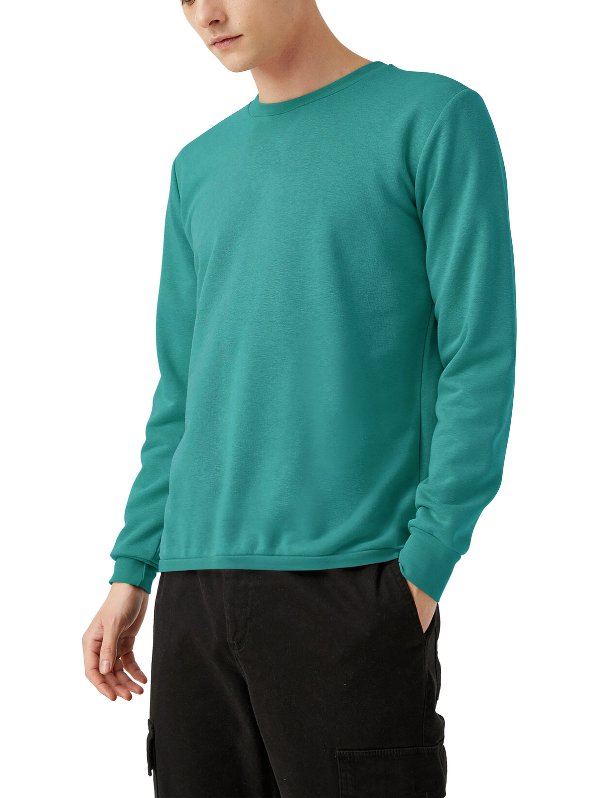 Men’s Garment Dyed Organic Cotton Long Sleeve T Shirt in Sea Green - Hat and Beyond blank tee
