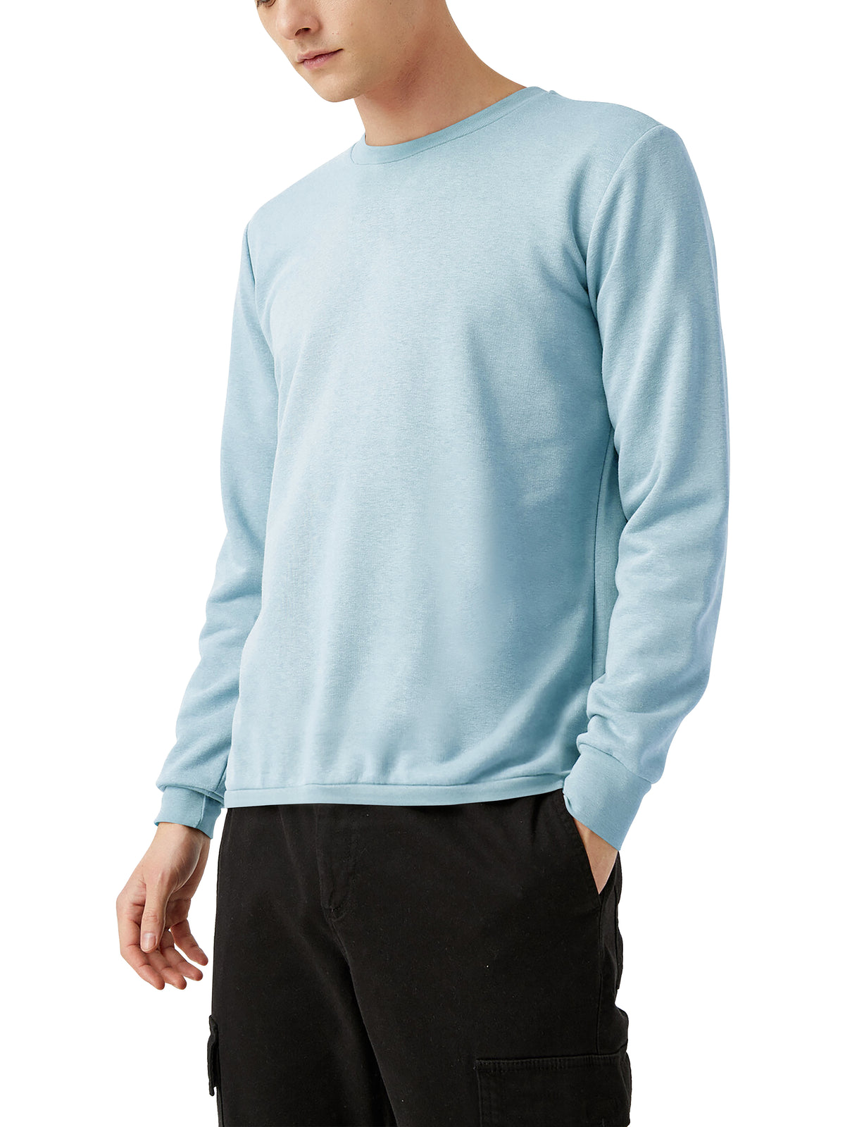 Men’s Garment Dyed Organic Cotton Long Sleeve T Shirt in Sky Blue - Hat and Beyond blank tee