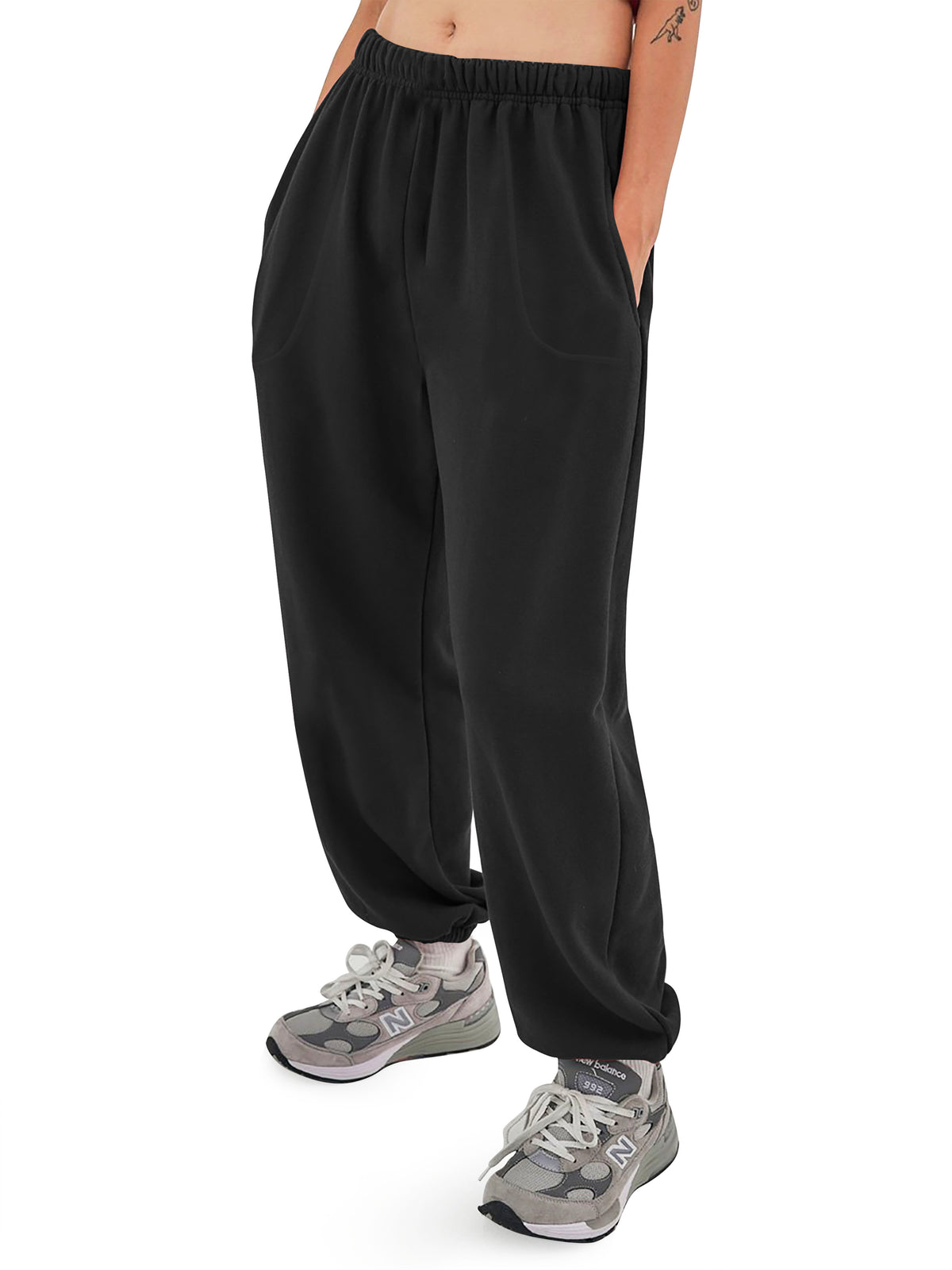 Women’s Women Oversized Fit Lounge Jogger Sweatpants with Pocket Plus Size 3XL-5XL in Black - Hat and Beyond fleece joggers