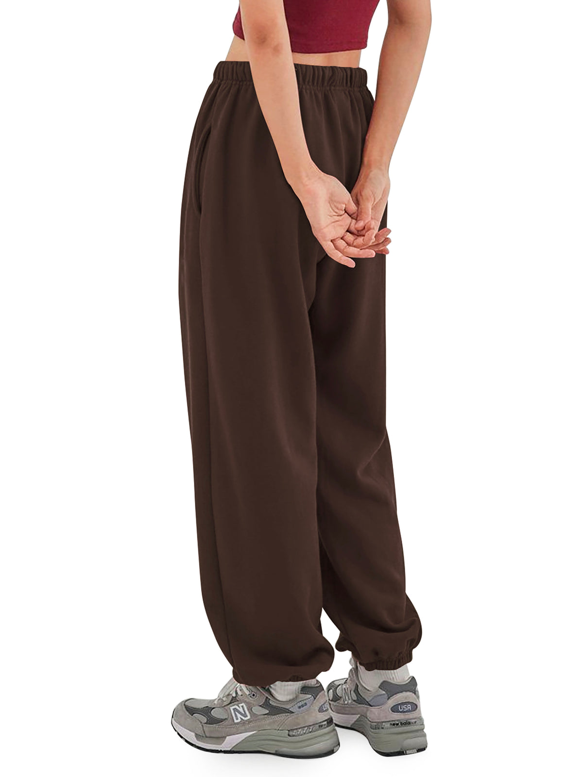 Women’s Women Oversized Fit Lounge Jogger Sweatpants with Pocket S-2XL in Brown - Hat and Beyond fleece joggers
