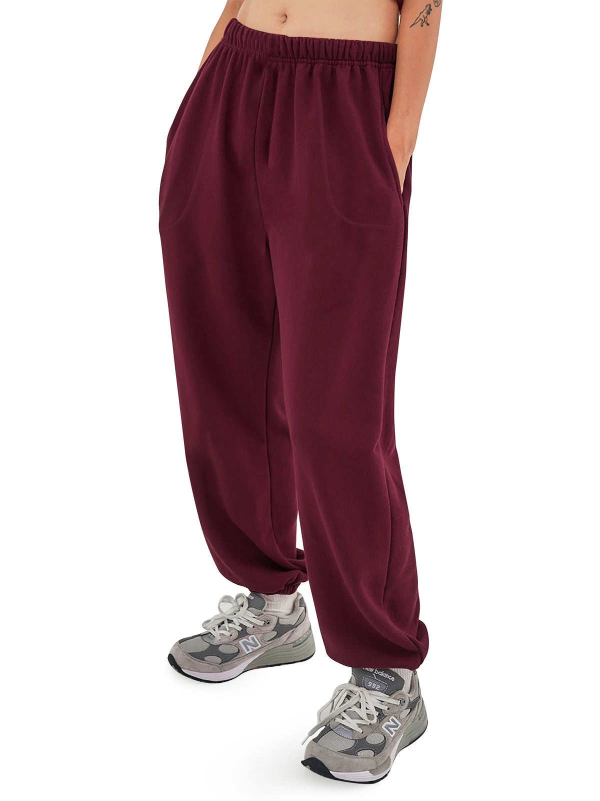 Women’s Women Oversized Fit Lounge Jogger Sweatpants with Pocket S-2XL in Burgundy - Hat and Beyond fleece joggers