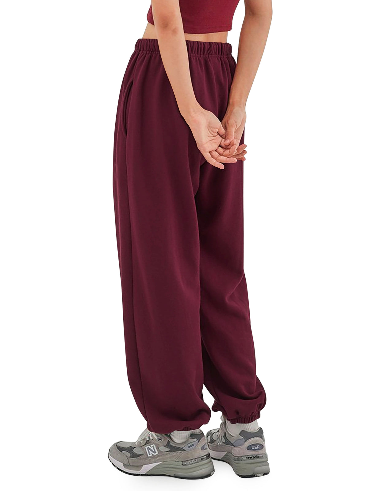 Women’s Women Oversized Fit Lounge Jogger Sweatpants with Pocket Plus Size 3XL-5XL in Burgundy - Hat and Beyond fleece joggers