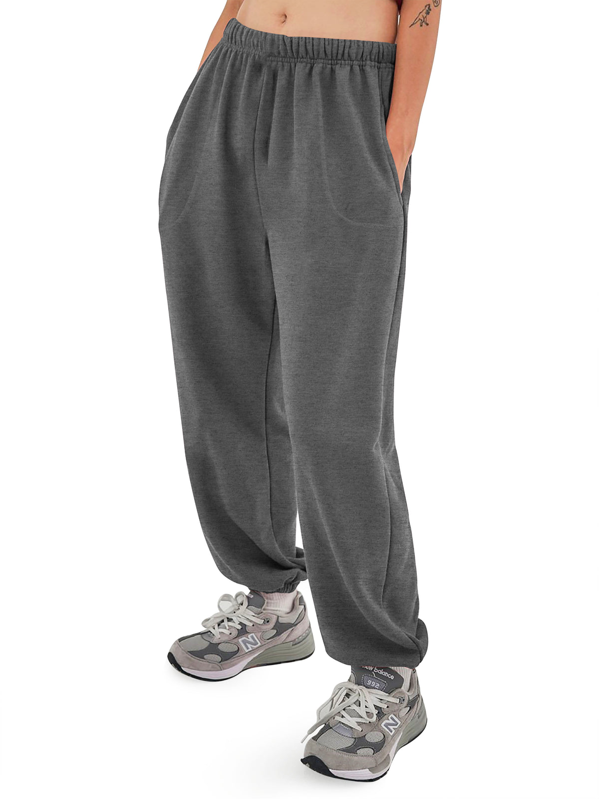 Women’s Women Oversized Fit Lounge Jogger Sweatpants with Pocket S-2XL in Charcoal - Hat and Beyond fleece joggers