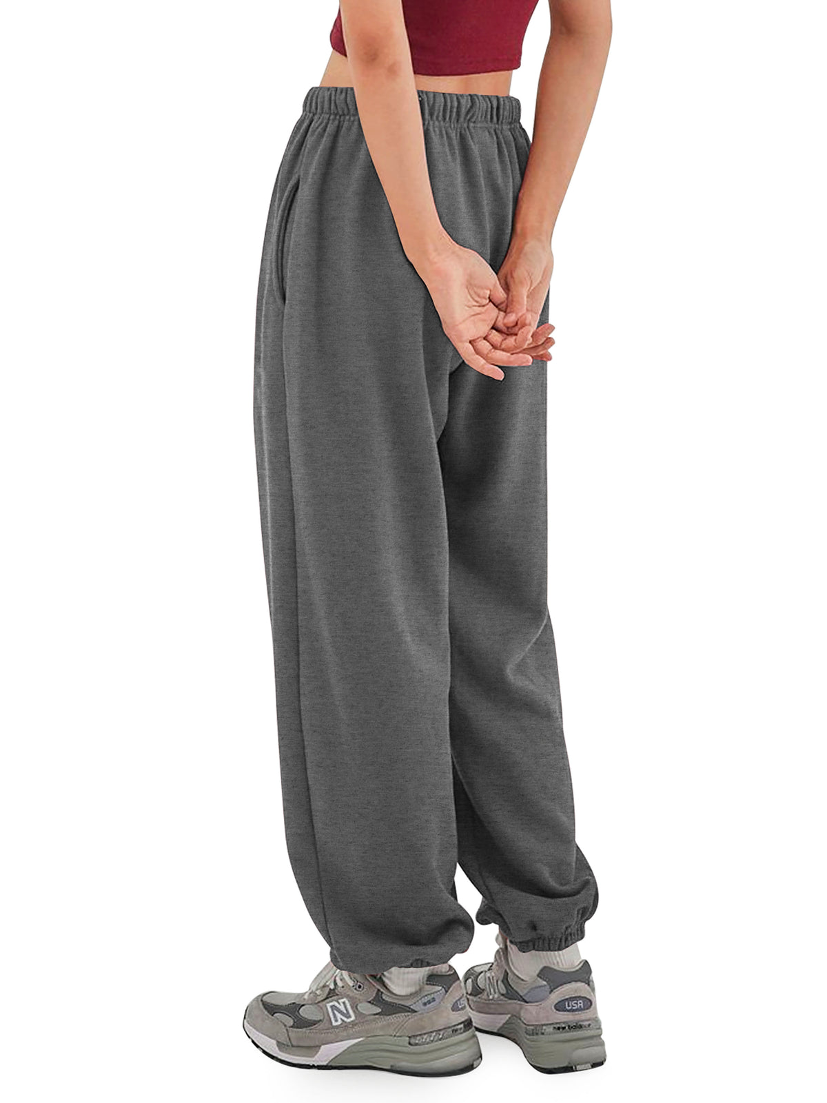 Women’s Women Oversized Fit Lounge Jogger Sweatpants with Pocket S-2XL in Charcoal - Hat and Beyond fleece joggers