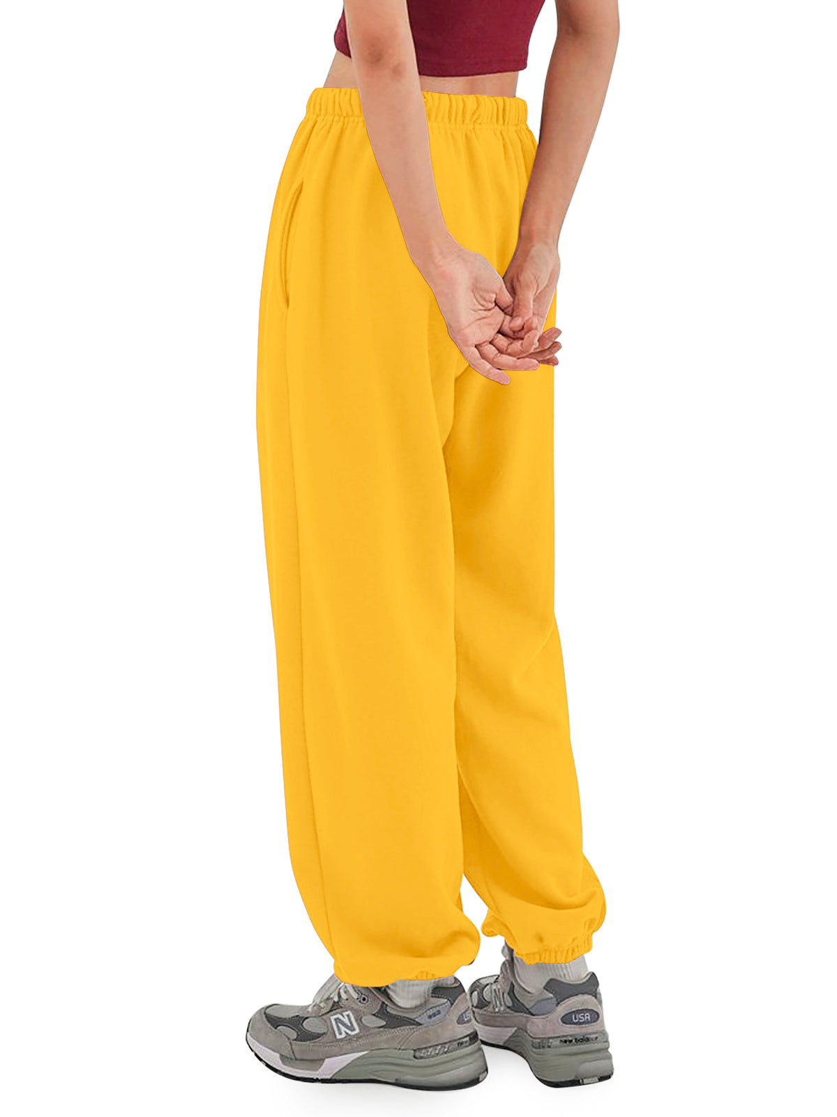 Women’s Women Oversized Fit Lounge Jogger Sweatpants with Pocket S-2XL in Gold - Hat and Beyond fleece joggers