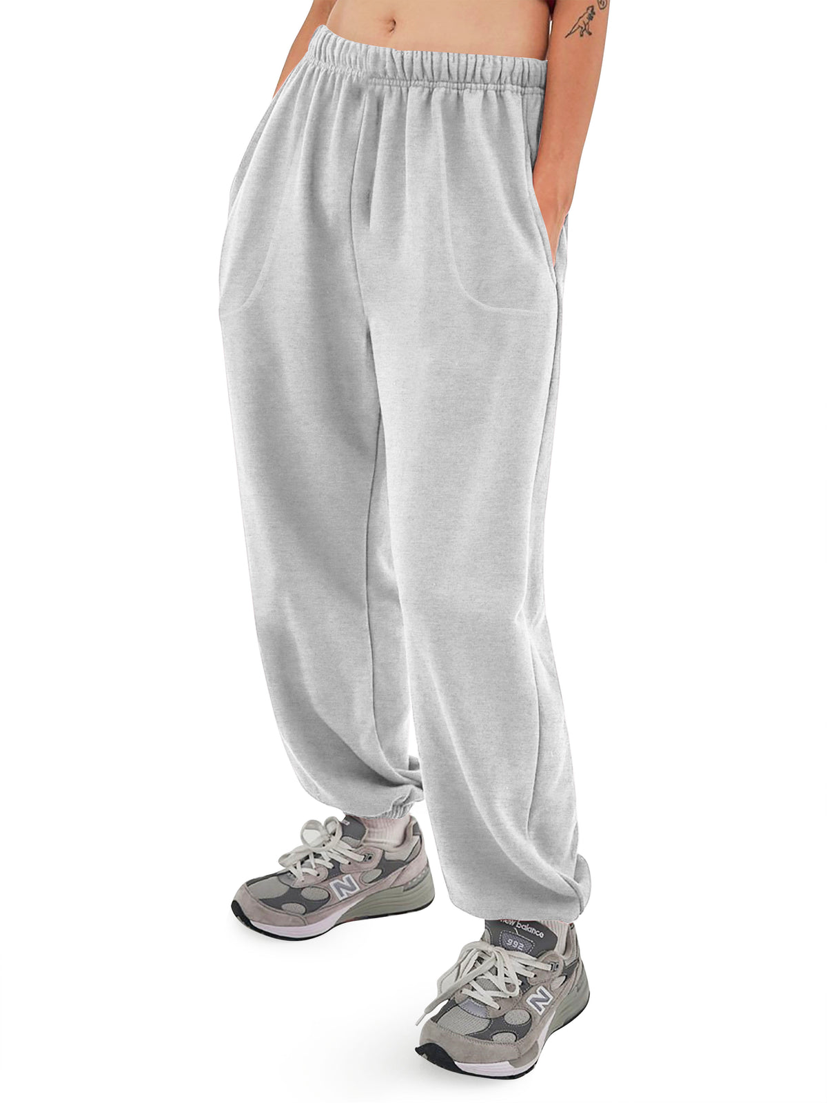 Women’s Women Oversized Fit Lounge Jogger Sweatpants with Pocket Plus Size 3XL-5XL in Heather Gray - Hat and Beyond fleece joggers