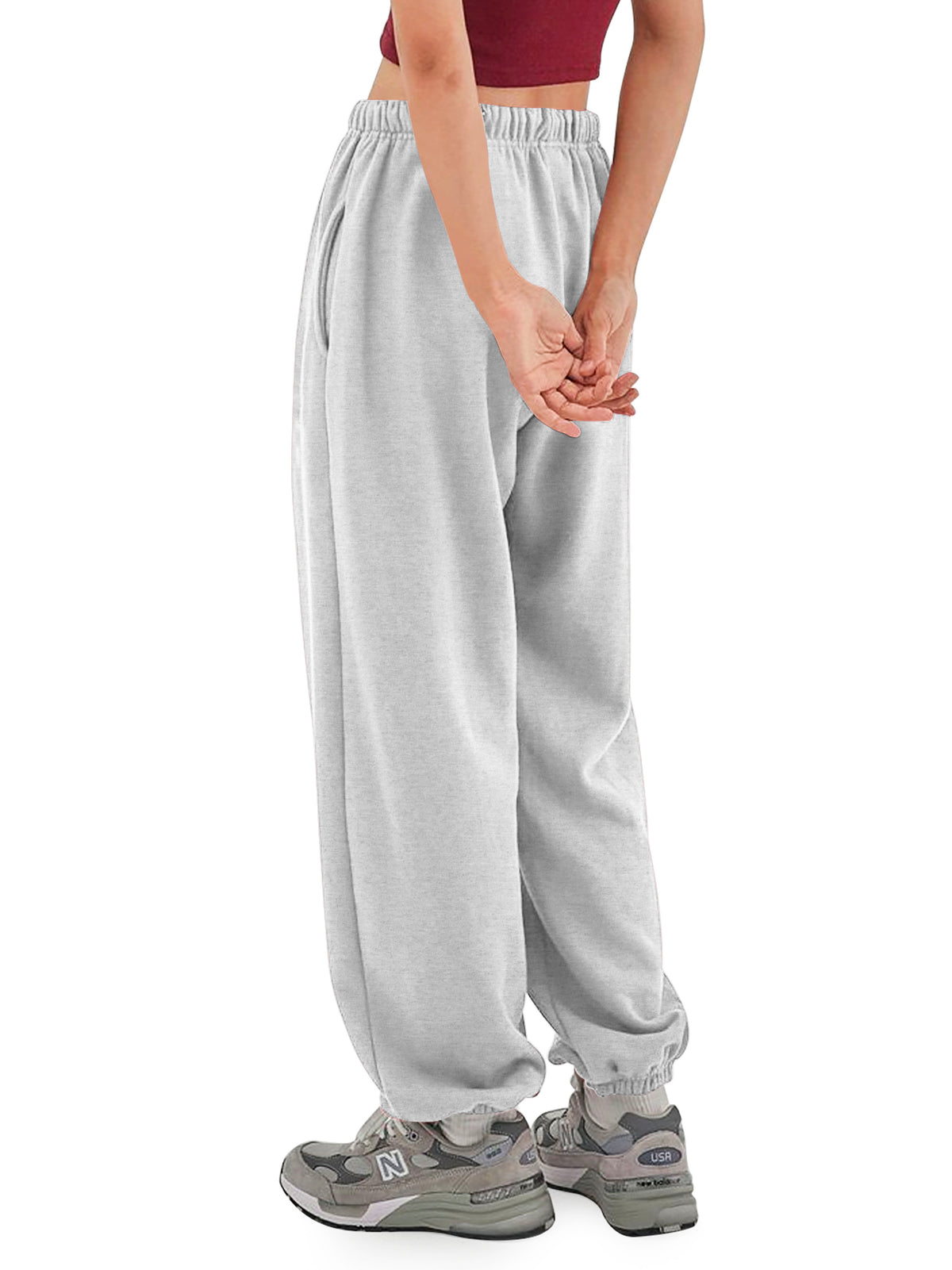 Women’s Women Oversized Fit Lounge Jogger Sweatpants with Pocket S-2XL in Heather Gray - Hat and Beyond fleece joggers