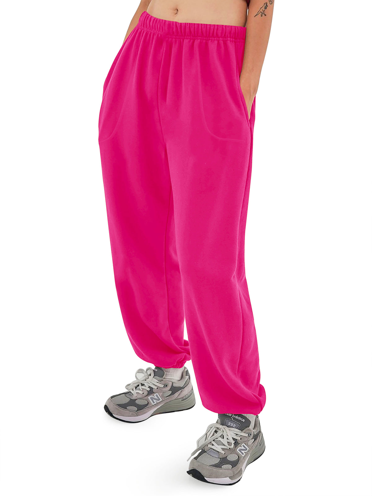 Women’s Women Oversized Fit Lounge Jogger Sweatpants with Pocket Plus Size 3XL-5XL in Hot Pink - Hat and Beyond fleece joggers