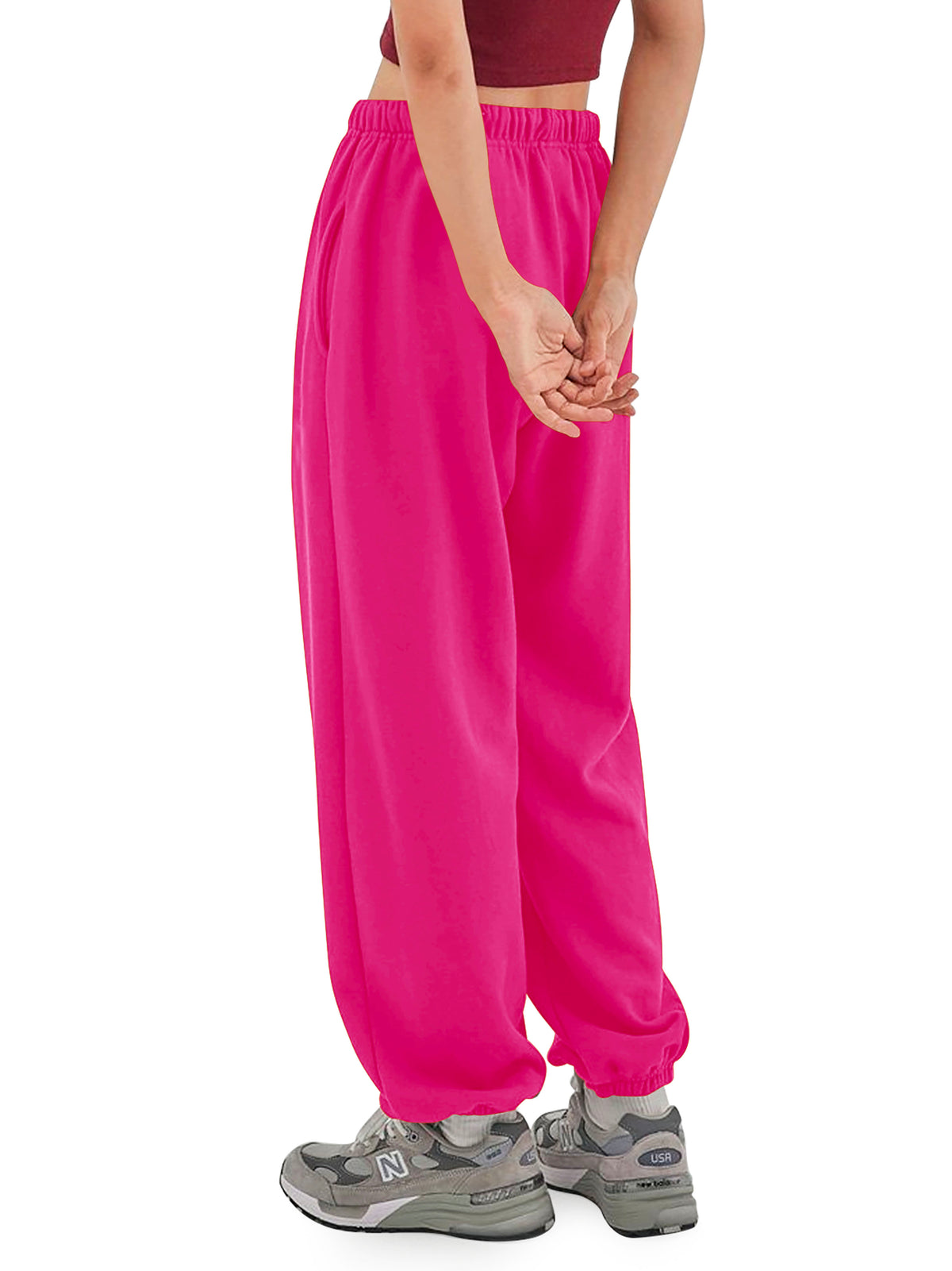 Women’s Women Oversized Fit Lounge Jogger Sweatpants with Pocket S-2XL in Hot Pink - Hat and Beyond fleece joggers