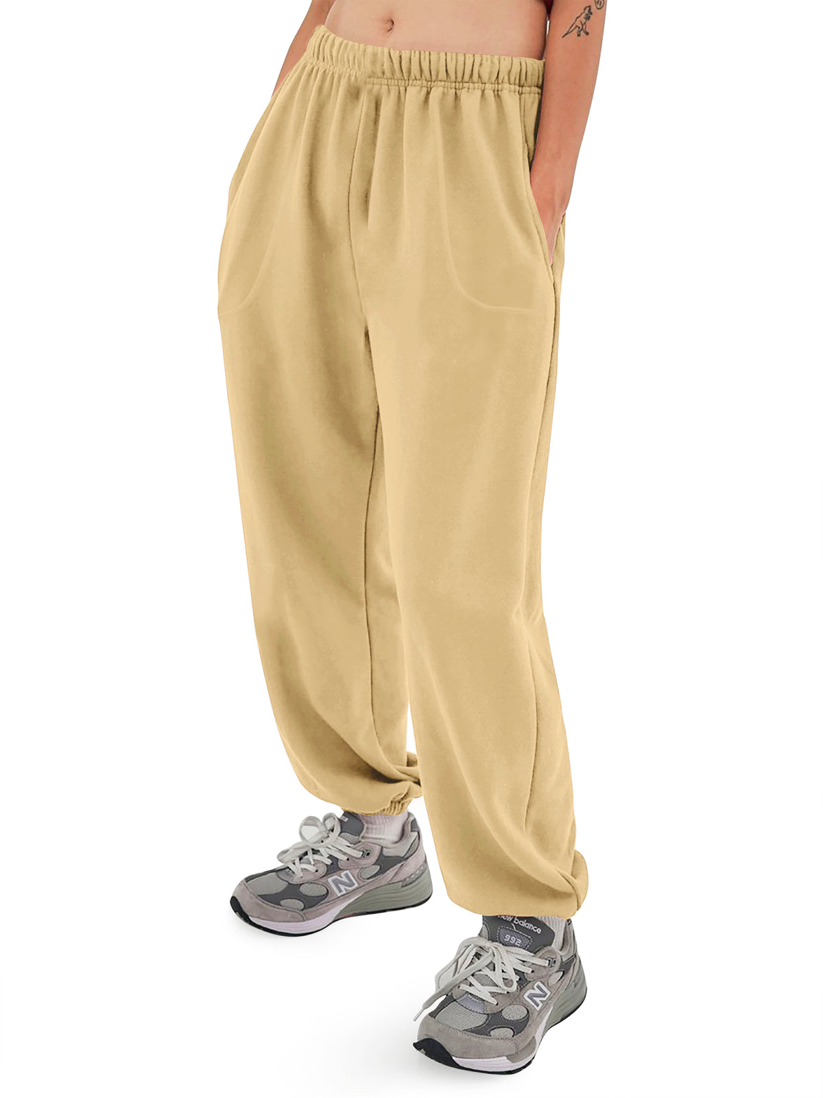Women’s Women Oversized Fit Lounge Jogger Sweatpants with Pocket Plus Size 3XL-5XL in Khaki - Hat and Beyond fleece joggers