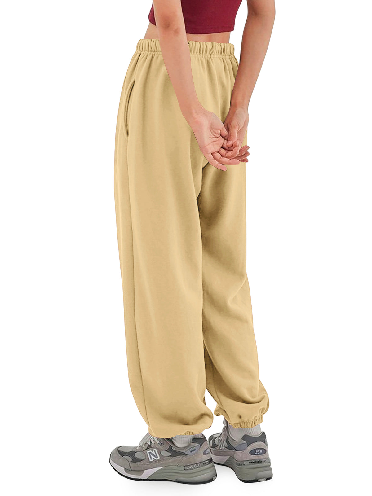 Women’s Women Oversized Fit Lounge Jogger Sweatpants with Pocket Plus Size 3XL-5XL in Khaki - Hat and Beyond fleece joggers