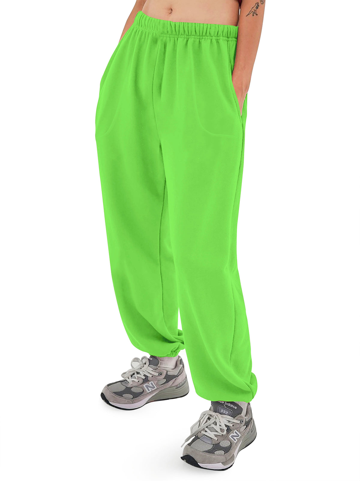 Women’s Women Oversized Fit Lounge Jogger Sweatpants with Pocket Plus Size 3XL-5XL in Lime - Hat and Beyond fleece joggers