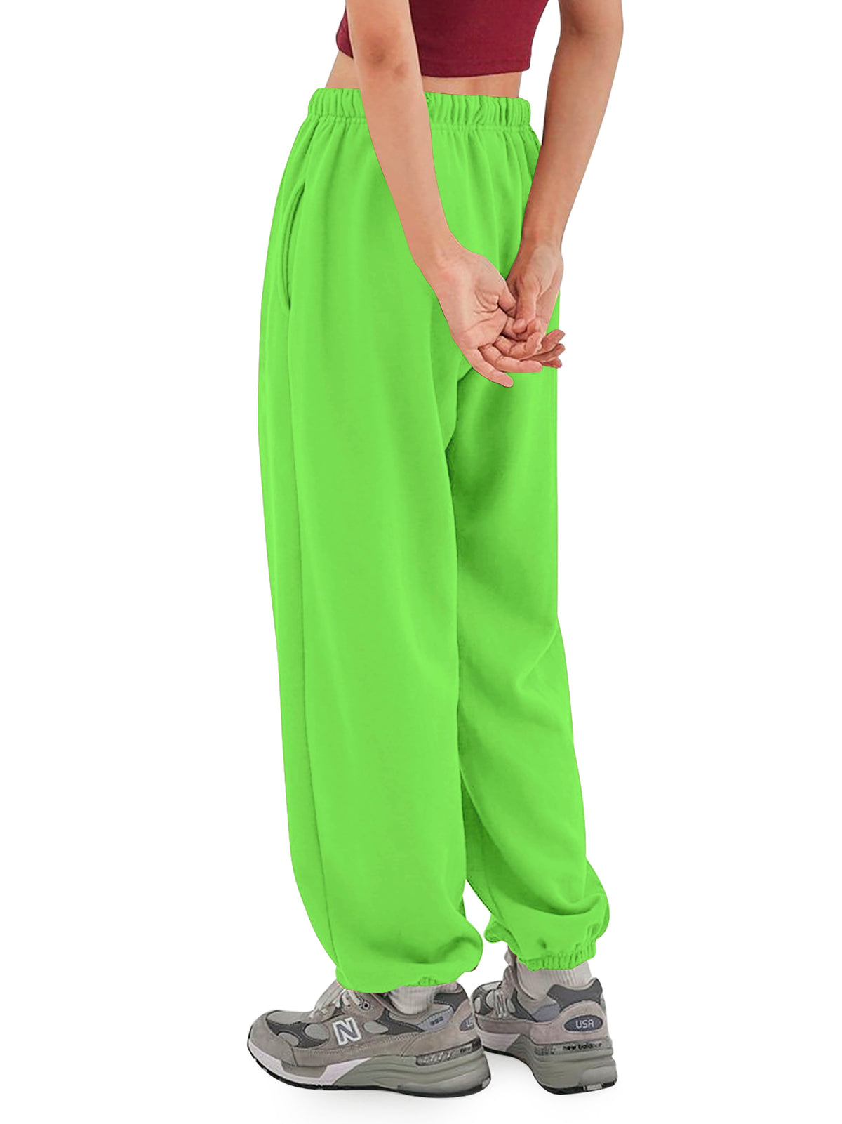 Women’s Women Oversized Fit Lounge Jogger Sweatpants with Pocket Plus Size 3XL-5XL in Lime - Hat and Beyond fleece joggers