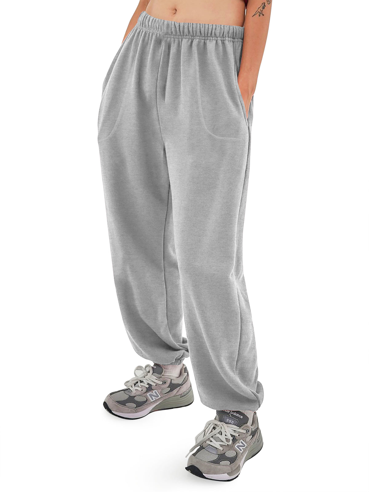 Women’s Women Oversized Fit Lounge Jogger Sweatpants with Pocket Plus Size 3XL-5XL in Medium Gray - Hat and Beyond fleece joggers