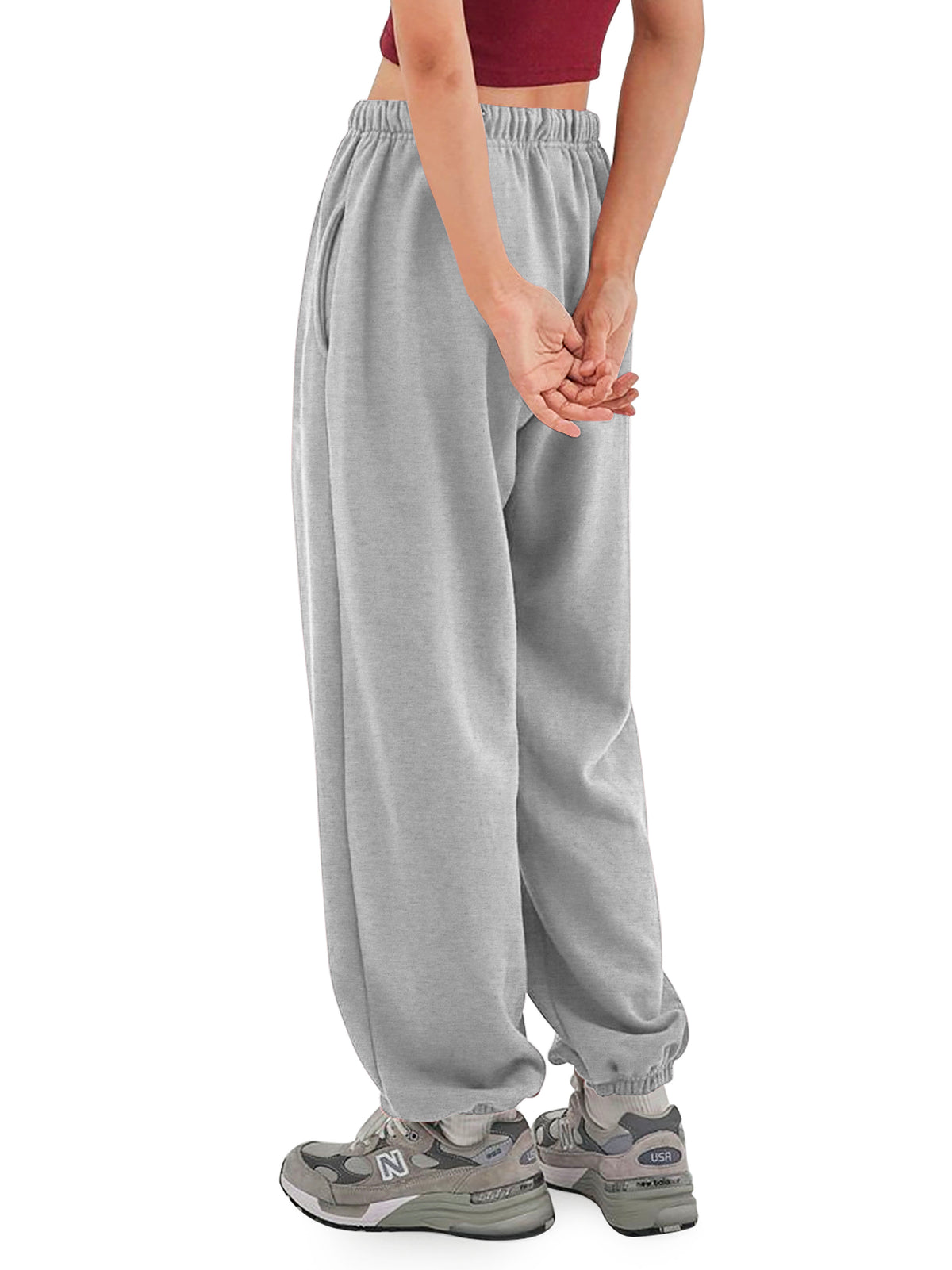Women’s Women Oversized Fit Lounge Jogger Sweatpants with Pocket Plus Size 3XL-5XL in Medium Gray - Hat and Beyond fleece joggers