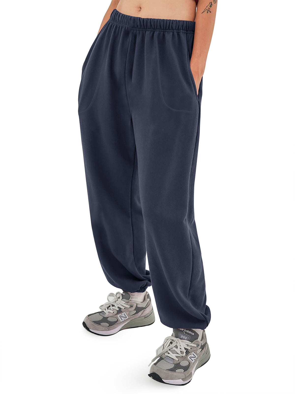 Women’s Women Oversized Fit Lounge Jogger Sweatpants with Pocket Plus Size 3XL-5XL in Navy - Hat and Beyond fleece joggers