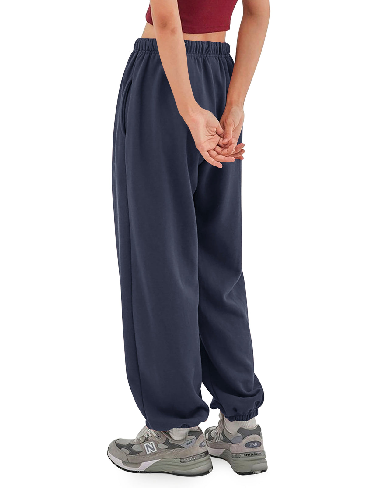 Women’s Women Oversized Fit Lounge Jogger Sweatpants with Pocket S-2XL in Navy - Hat and Beyond fleece joggers