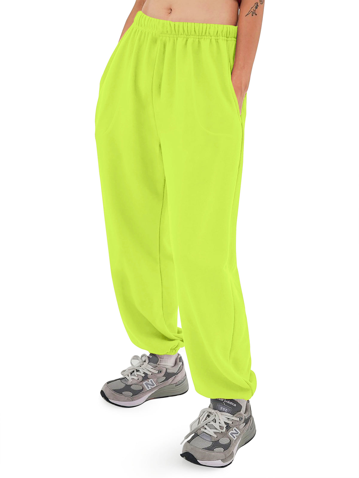 Women’s Women Oversized Fit Lounge Jogger Sweatpants with Pocket Plus Size 3XL-5XL in Neon Lime - Hat and Beyond fleece joggers