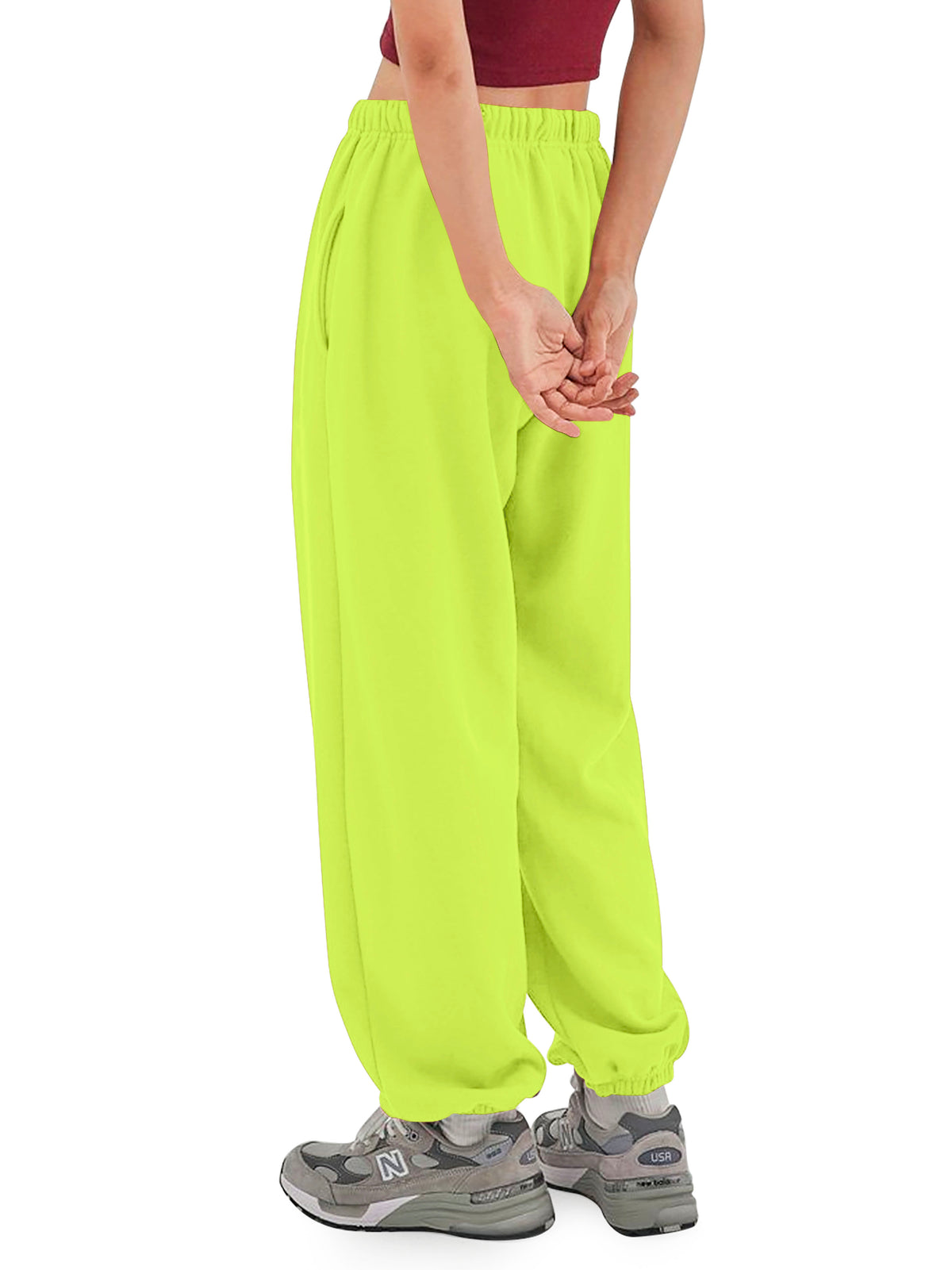 Women’s Women Oversized Fit Lounge Jogger Sweatpants with Pocket S-2XL in Neon Lime - Hat and Beyond fleece joggers