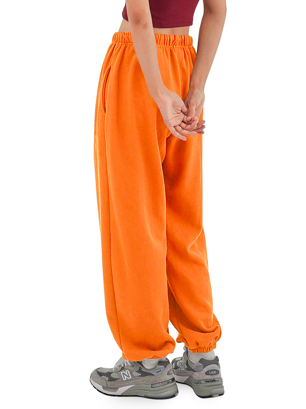 Women’s Women Oversized Fit Lounge Jogger Sweatpants with Pocket Plus Size 3XL-5XL in Orange - Hat and Beyond fleece joggers