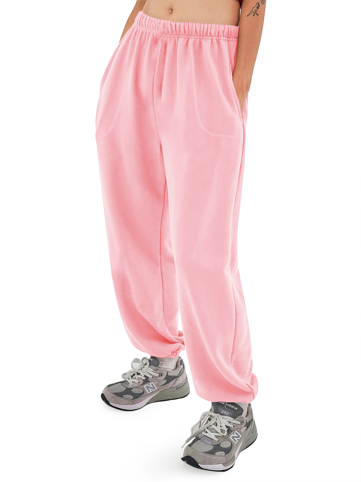 Women’s Women Oversized Fit Lounge Jogger Sweatpants with Pocket Plus Size 3XL-5XL in Pink - Hat and Beyond fleece joggers