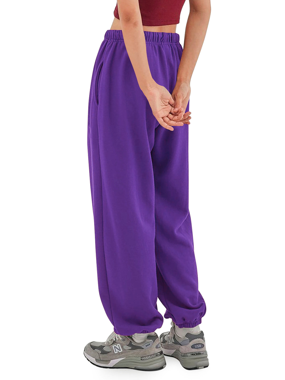 Women’s Women Oversized Fit Lounge Jogger Sweatpants with Pocket S-2XL in Purple - Hat and Beyond fleece joggers