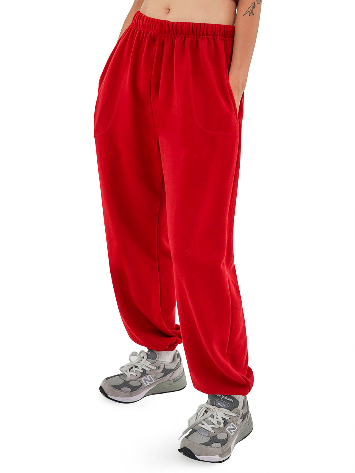 Women’s Women Oversized Fit Lounge Jogger Sweatpants with Pocket Plus Size 3XL-5XL in Red - Hat and Beyond fleece joggers