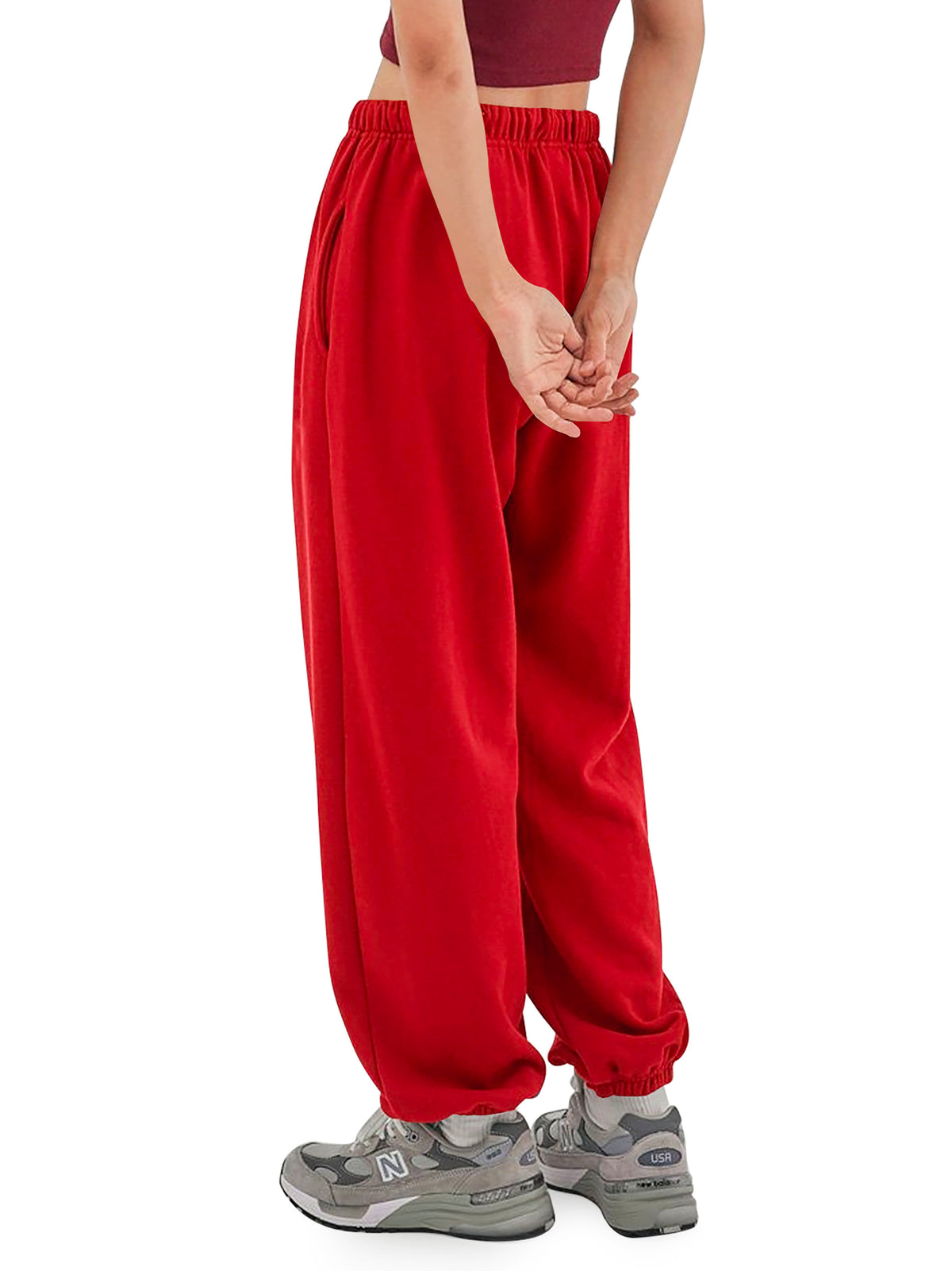 Women’s Women Oversized Fit Lounge Jogger Sweatpants with Pocket S-2XL in Red - Hat and Beyond fleece joggers