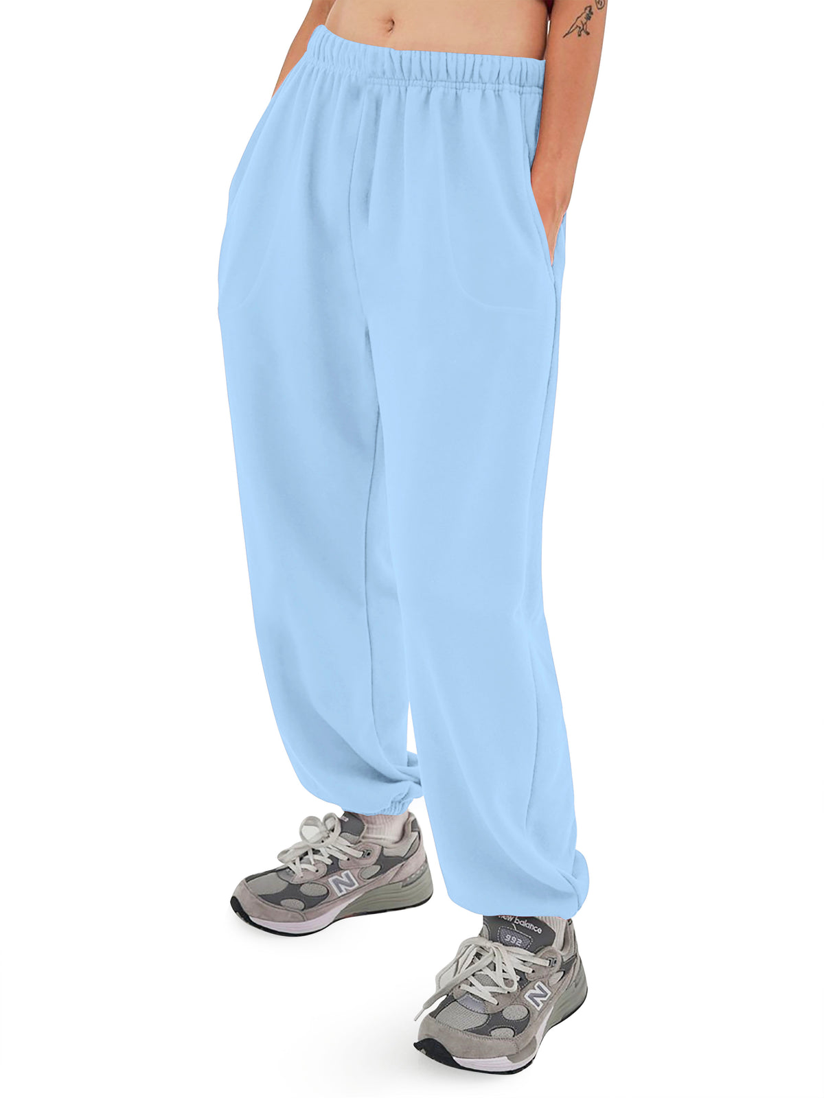 Women’s Women Oversized Fit Lounge Jogger Sweatpants with Pocket S-2XL in Sky Blue - Hat and Beyond fleece joggers