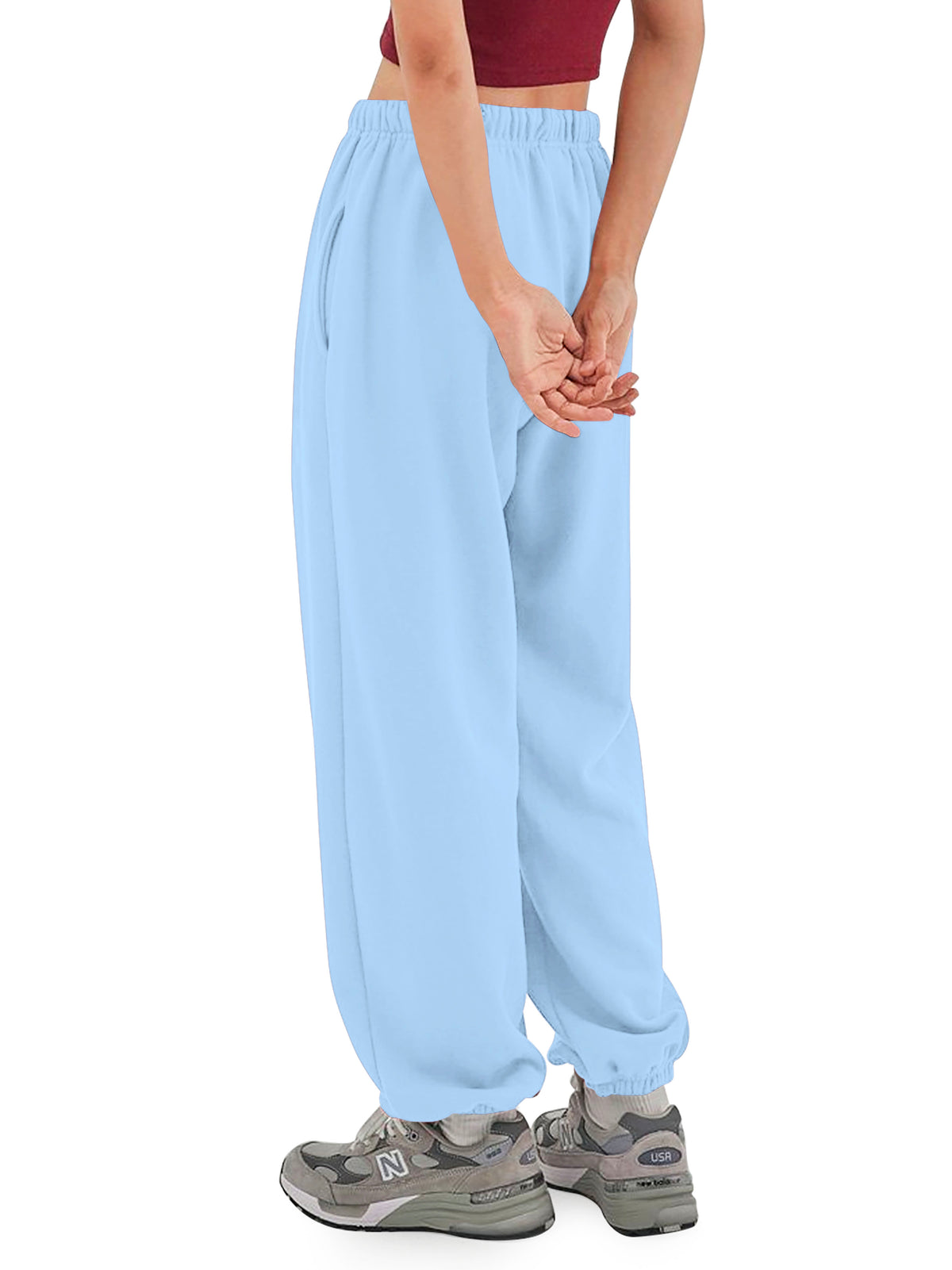 Women’s Women Oversized Fit Lounge Jogger Sweatpants with Pocket S-2XL in Sky Blue - Hat and Beyond fleece joggers