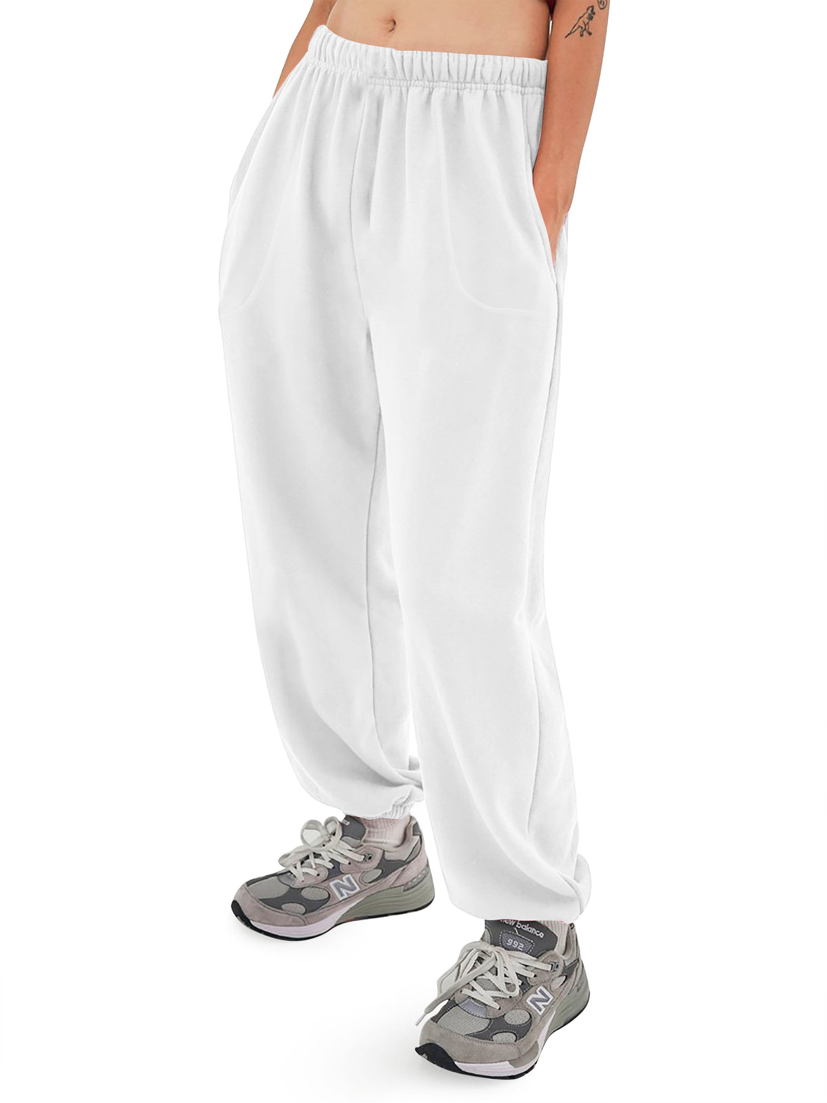 Women’s Women Oversized Fit Lounge Jogger Sweatpants with Pocket S-2XL in White - Hat and Beyond fleece joggers