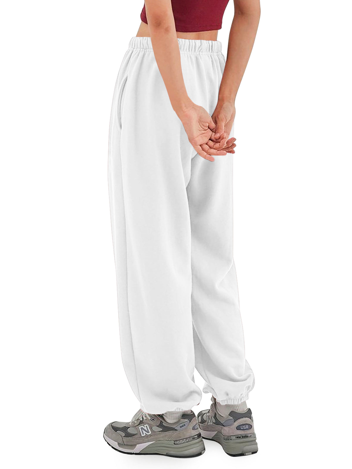 Women’s Women Oversized Fit Lounge Jogger Sweatpants with Pocket Plus Size 3XL-5XL in White - Hat and Beyond fleece joggers