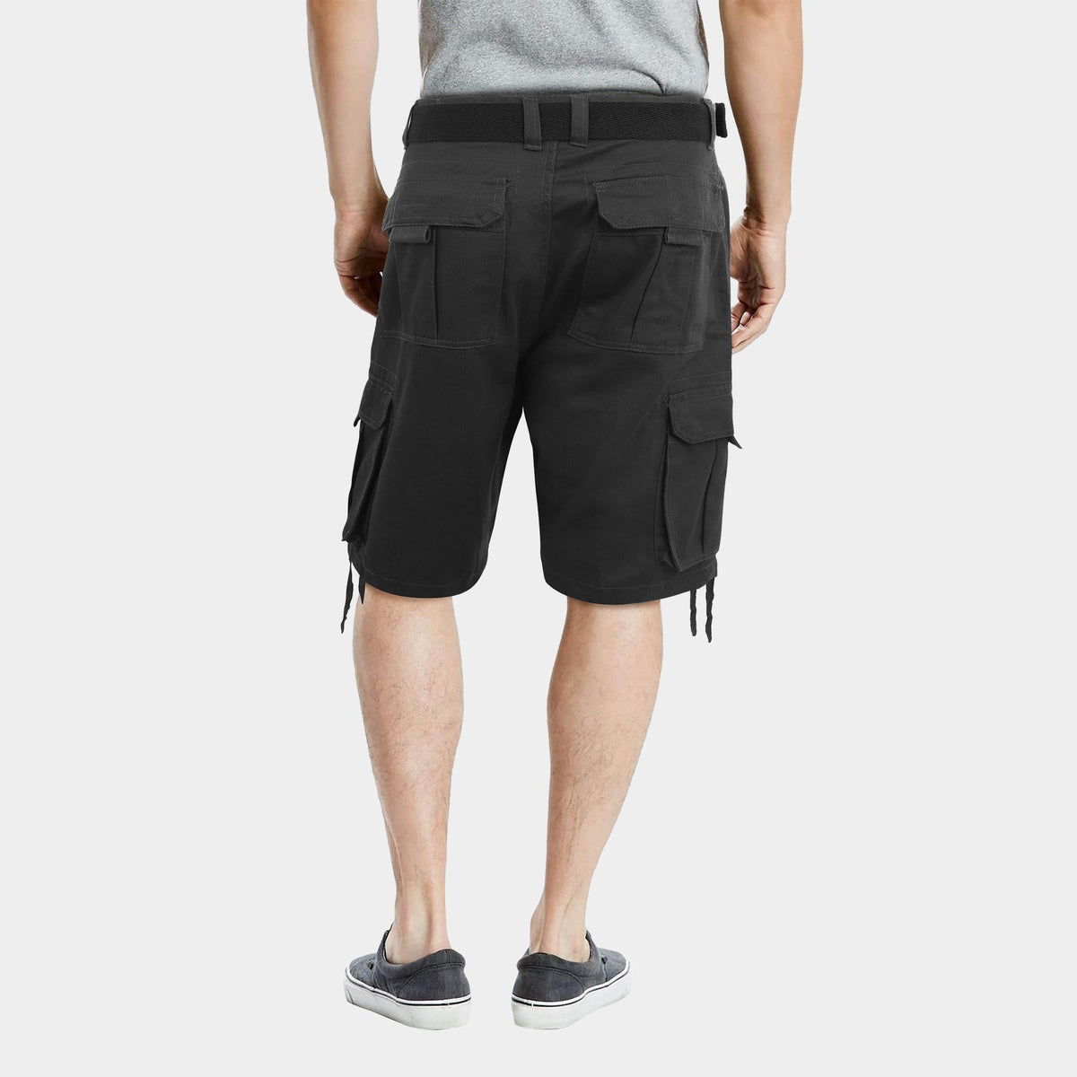 Men’s Premium Loose Fit Twill Cargo Shorts with Belt in Black - Hat and Beyond casual shorts