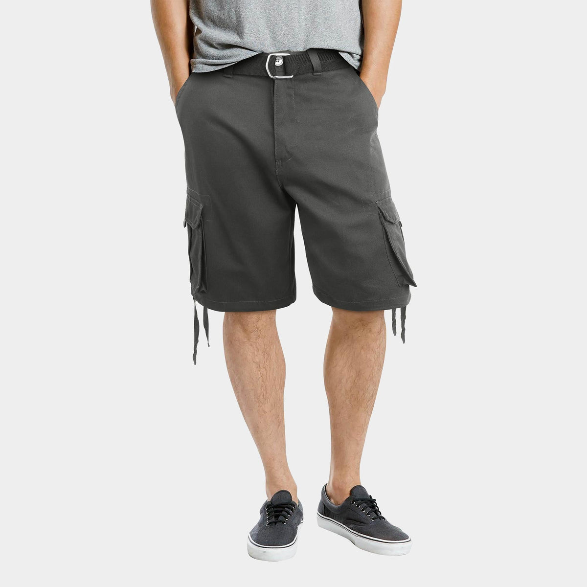 Men’s Premium Loose Fit Twill Cargo Shorts with Belt in Dark Gray - Hat and Beyond casual shorts