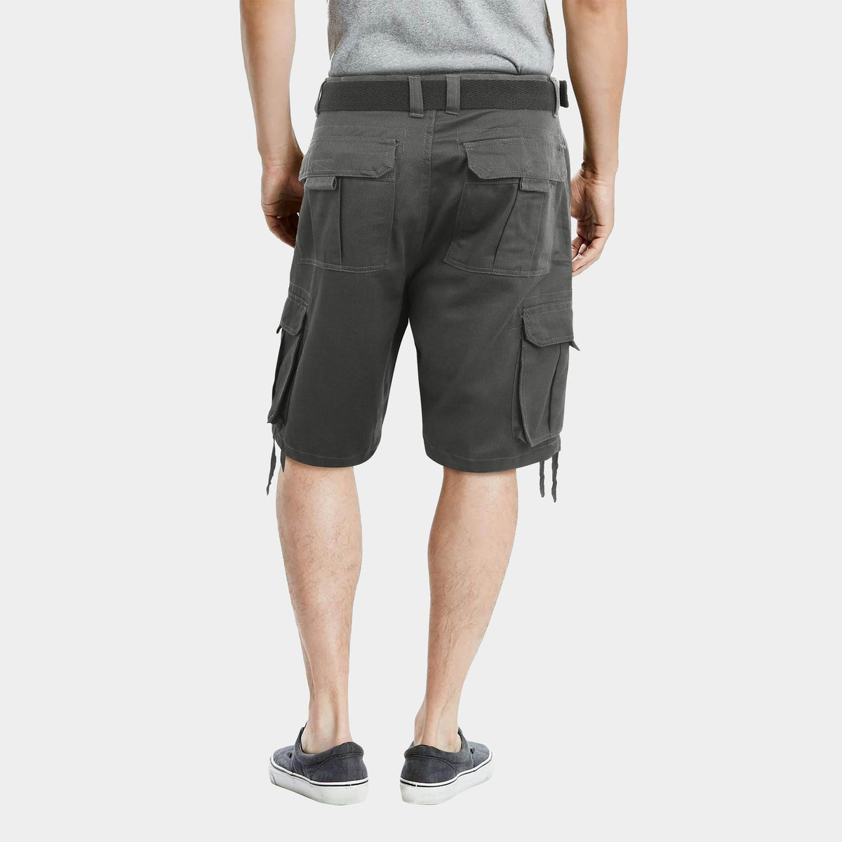 Men’s Premium Loose Fit Twill Cargo Shorts with Belt in Dark Gray - Hat and Beyond casual shorts