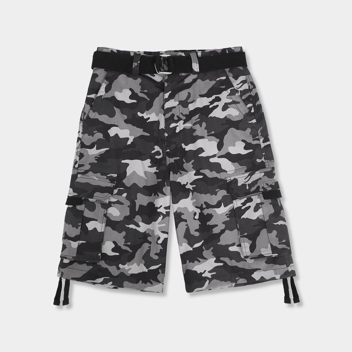 Men’s Premium Loose Fit Twill Cargo Shorts with Belt in Gray Camo - Hat and Beyond casual shorts