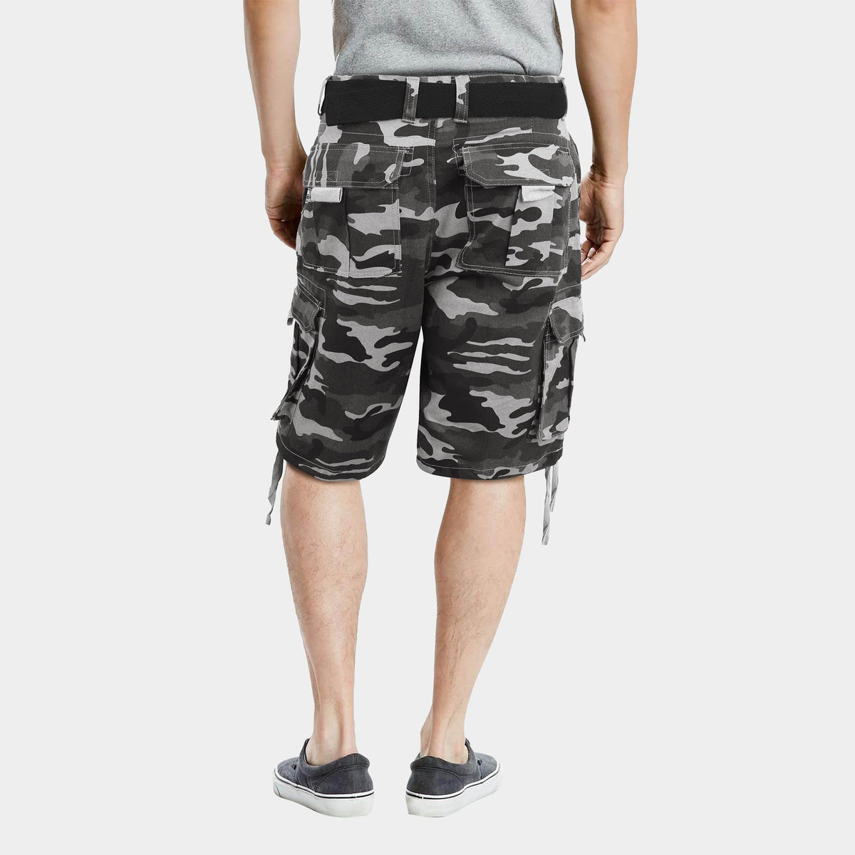 Men’s Premium Loose Fit Twill Cargo Shorts with Belt in Gray Camo - Hat and Beyond casual shorts