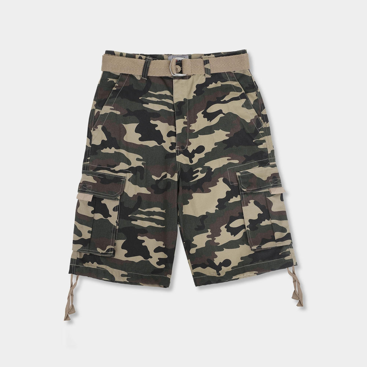 Men’s Premium Loose Fit Twill Cargo Shorts with Belt in Green Camo - Hat and Beyond casual shorts